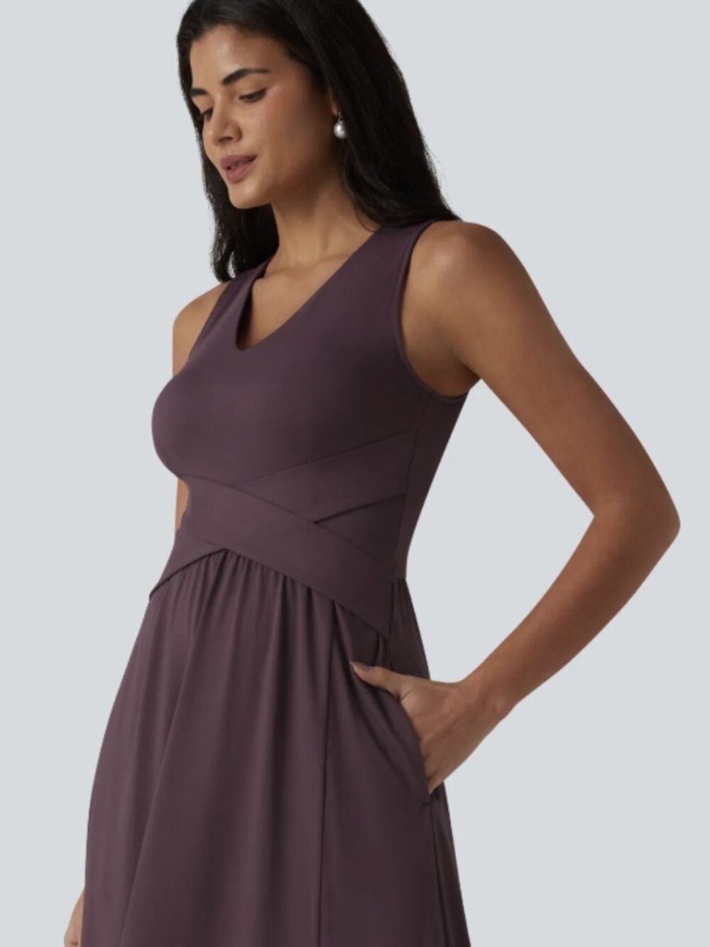 V Neck Sleeveless Maxi Dress with Pockets